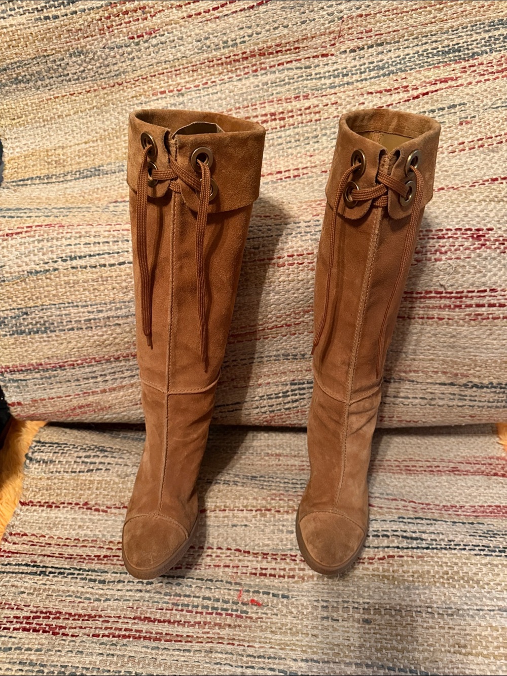 Franco Sarto Tall Suede Knee High Boots in Cognac Brown
